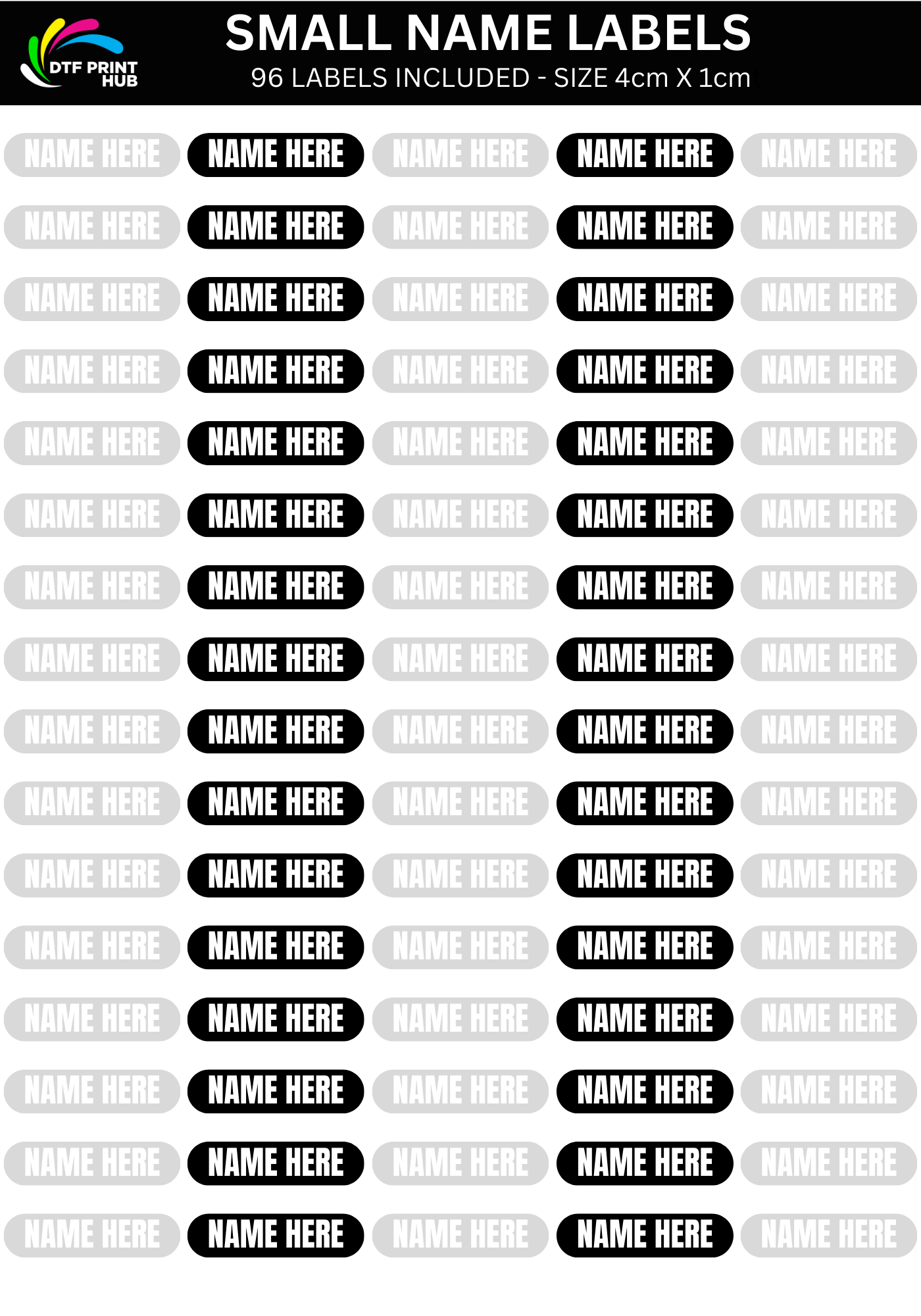 Name Label Small Labels DTF Print Hub Australia Name label small labels dtf print hub australia